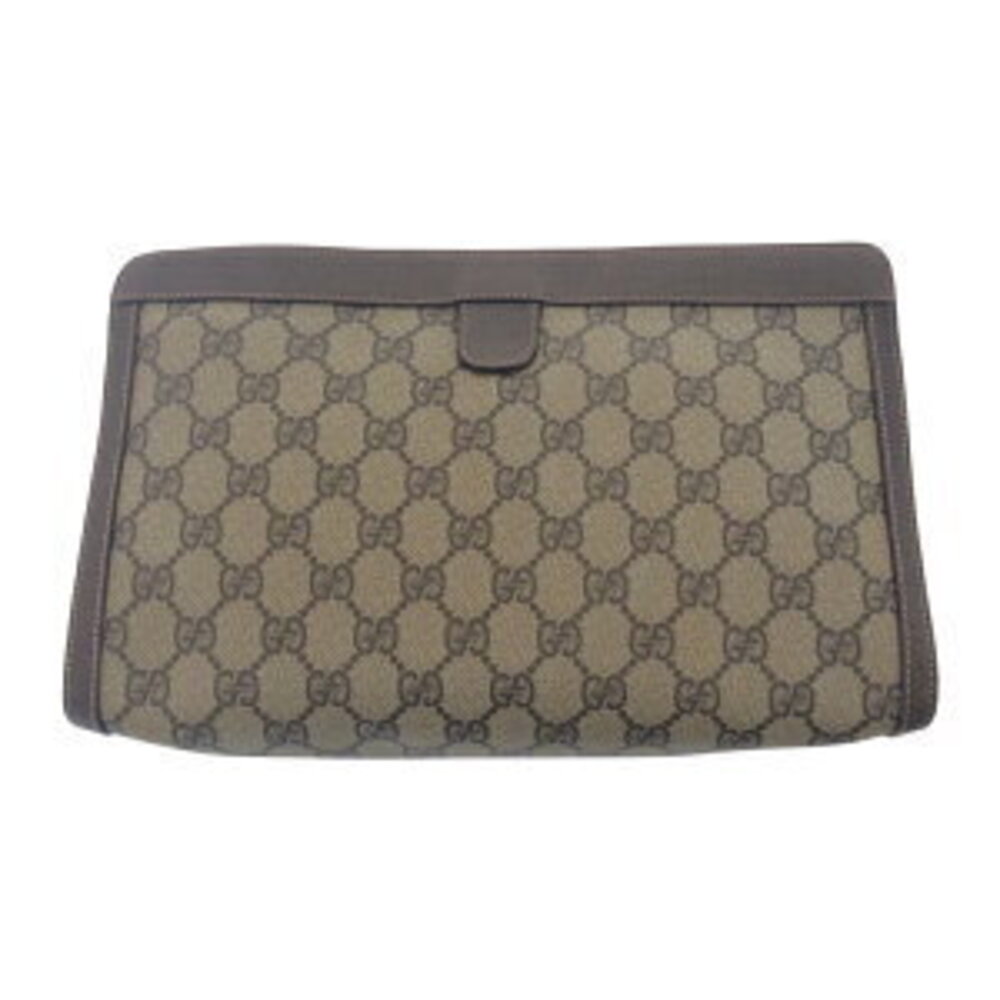 Gucci Line Beige Leather Tan Supreme Clutch Sherry Canvas Bag GG Brown